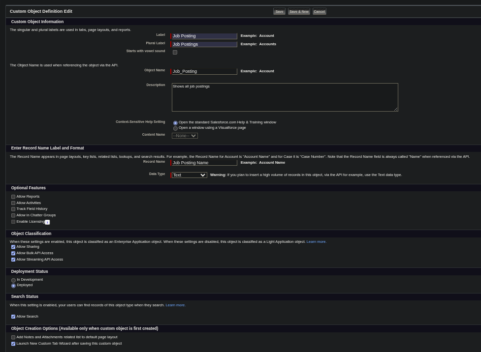Creating our Custom Object should look like this